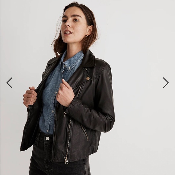 Madewell Washed Motorcycle Leather Jacket: Brass Hardware Edition - Picture 11 of 13